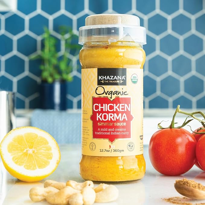 Khazana ORGANIC Chicken Korma Indian Simmer Sauce - 12.7oz Jars | Non-GMO, Vegan, Gluten Free