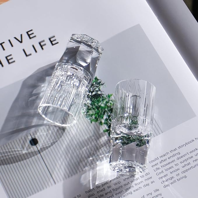 KAMMAK Crystal Shot Glasses Set of 2, Handcrafted Stemless White Shot Glasses, 0.77oz Engagement