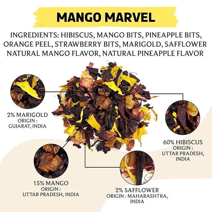 BREWIX, Mango Marvel Herbal Loose Tea (50+ Cups) | Made with Hibiscus, Mango, Pineapple, Orange