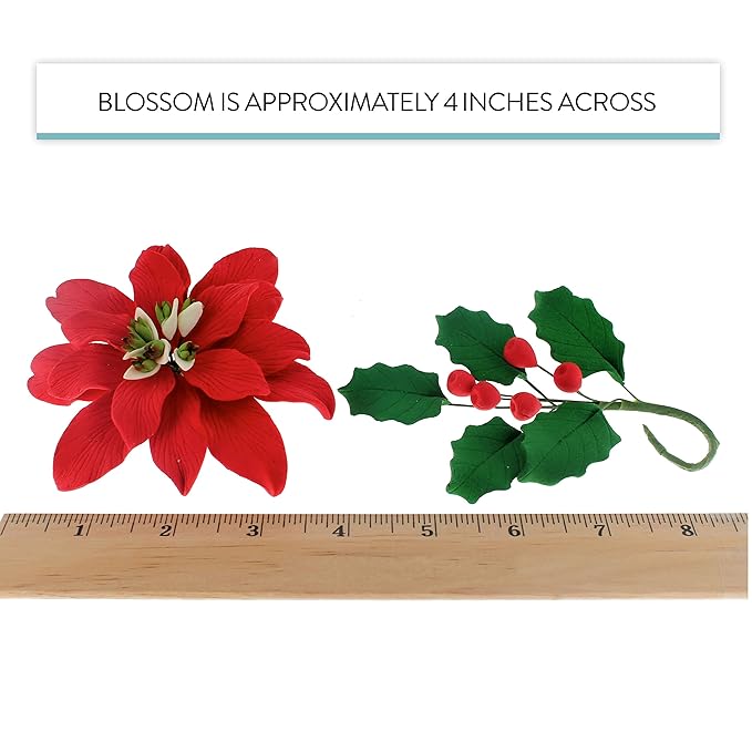 Global Sugar Art Large Poinsettia Christmas Kit Sugar Cake Flowers & Holly Leaf Sprays, 3 Piece Set
