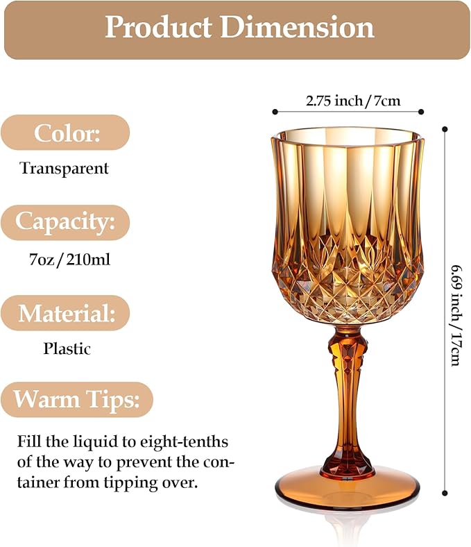 XUWAIDSGN 7oz Plastic Vintage Wine Glasses Drinking Glasses Unbreakable Wedding Glassware Crystal