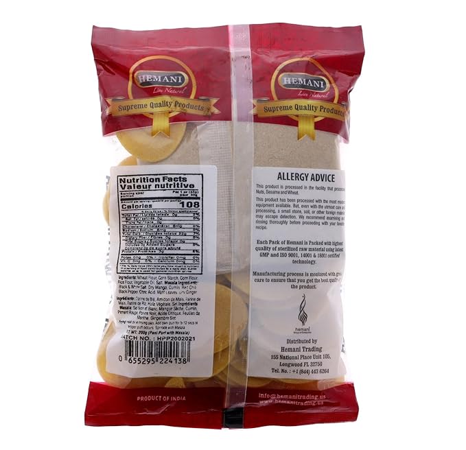 HEMANI Pani Puri - Coins - Comes with Masala - Ready to Cook - 200g (7.1 oz) - All Natural, Vegan &