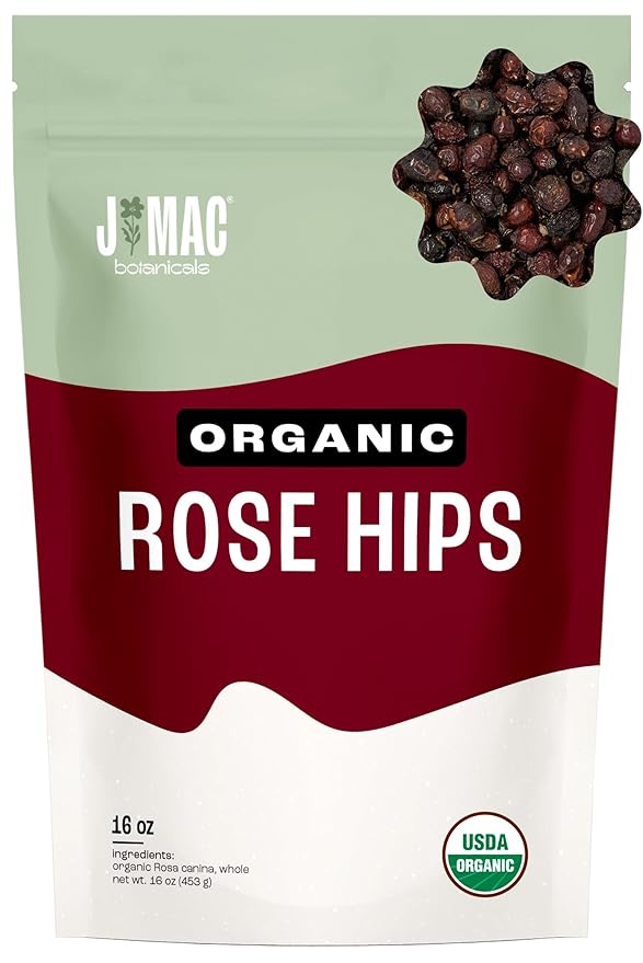 J MAC BOTANICALS Organic Rose Hips (1 Lb Bag) Whole, natural organic dried rose hips for herbal