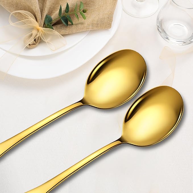 4 Piece Stainless Steel Serving Spoons Set, 10-Inch, Includes 4 Large Spoons, for
