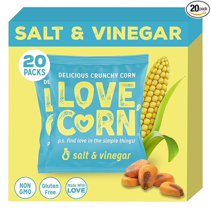 LOVE CORN Salt & Vinegar 0.7oz x 20 Bags - Delicious Crunchy Corn - Healthy Family Snacks - Gluten