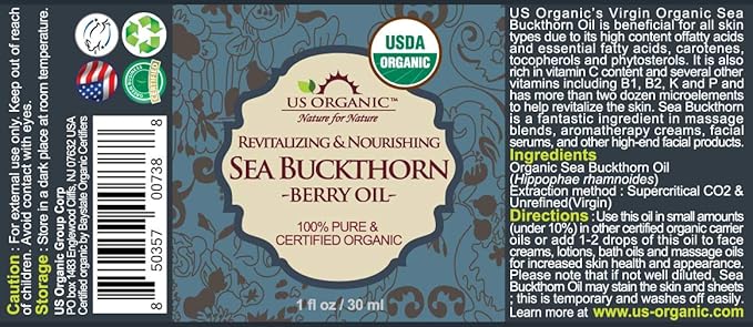 US Organic Sea Buckthorn Berry (Fruit) Oil, Supercritical CO2 extracted, USDA Certified
