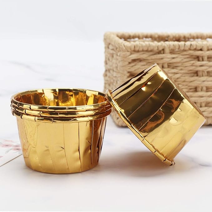 EUSOAR Gold Cupcake Cups, 3.5 Oz 50pcs Disposable Foil Muffin Liners, Gold Cupcake Baking Cups