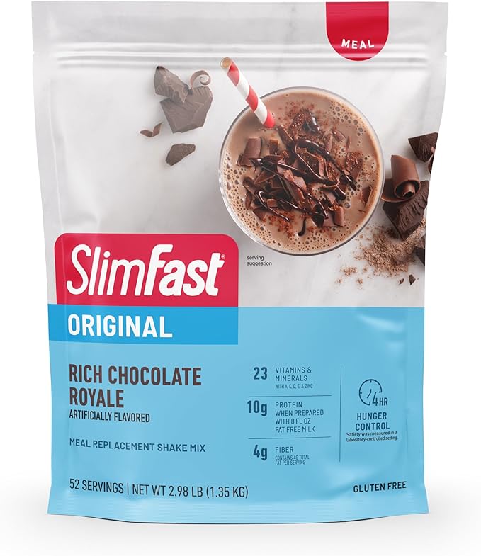SlimFast Meal Replacement Powder, Original Rich Chocolate Royale, Weight Loss Shake Mix, 10g of