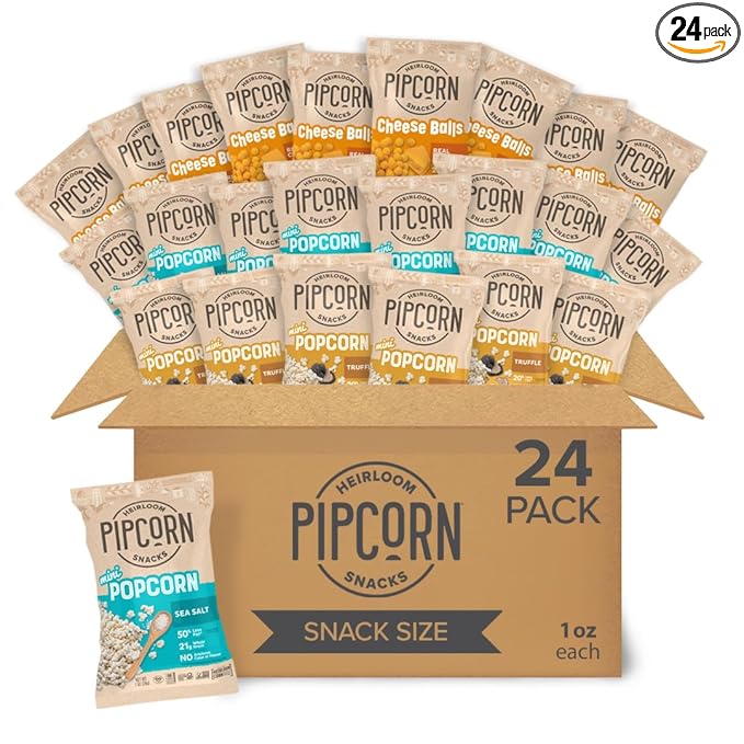Heirloom Snack Variety Pack by Pipcorn - 1oz 24pk - with Cheese Balls and Mini Popcorn, Healthy