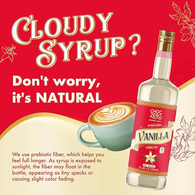 ChocZero Sugar Free Vanilla Syrup for Coffee - Keto Flavoring Syrups - Low Calorie Simple Syrup for
