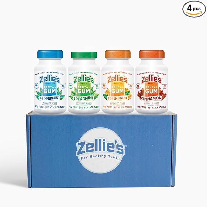 Zellie’s | 100% Xylitol | Gum Gift Set | Peppermint, Spearmint, Fresh Fruit, & Cinnamon | No