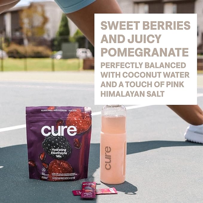 Cure Hydration | Plant-Based Electrolyte Drink Mix | No Added Sugar | FSA-HSA | Dehydration Relief
