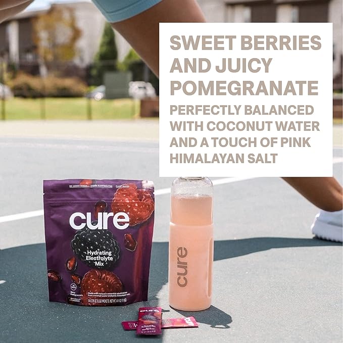 Cure Hydration | Plant-Based Electrolyte Drink Mix | No Added Sugar | FSA-HSA | Dehydration Relief