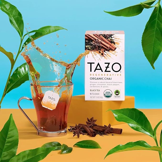 TAZO Tea Bags, Regenerative Organic: Refresh Mint Herbal, Zen Green, Green Ginger, Chai Black