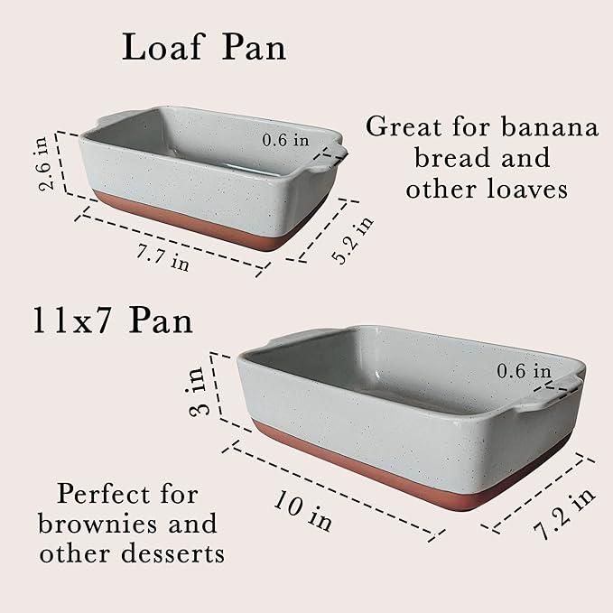 Mora Ceramic Set of 2 Baking Dishes For Casserole, Banana Bread, Brownies, Broiling, Roasting, and