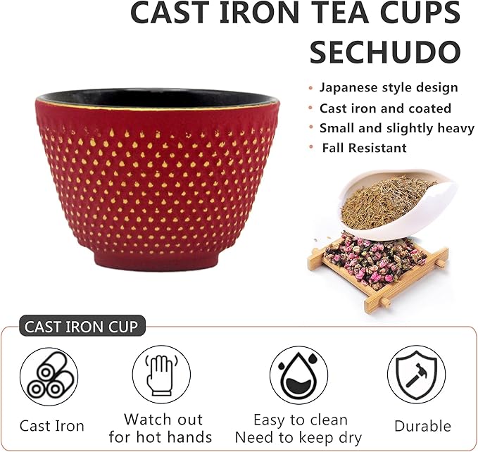 Japanese Cast Iron Tea Cups, Small and Heavy Teacups with no Handles, Japanese Style Cups for