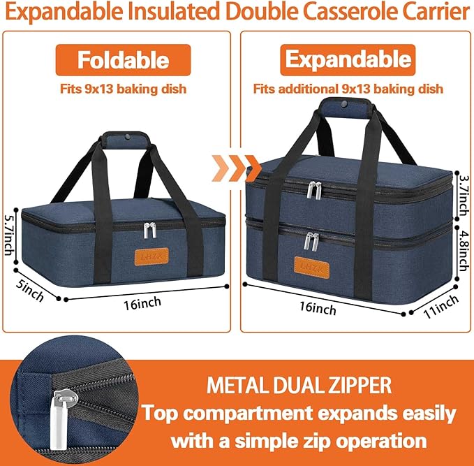 LHZK Double Insulated Casserole Carrier for Hot or Cold Food, Lasagna Holder Tote for Potluck