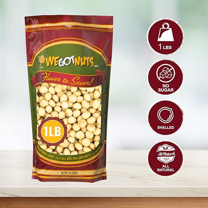 Raw Deluxe Macadamia Nuts - 1 lb - Shelled & Unsalted Premium Quality Kosher Raw Macadamia Nut