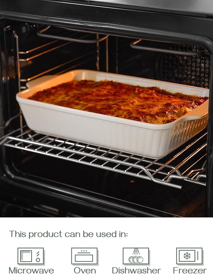 DOWAN Casserole Dish, 9x13 Ceramic Baking Dish, Large Lasagna Pan Deep for Oven, 4.2 Quarts Baking