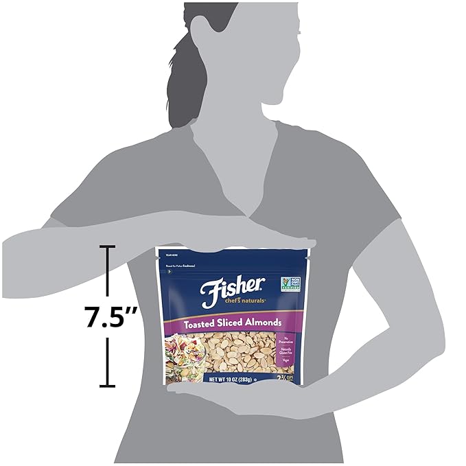 Fisher Chef's Naturals Unsalted Toasted Sliced Almonds 10oz Resealable Bag, Raw Nuts Perfect for