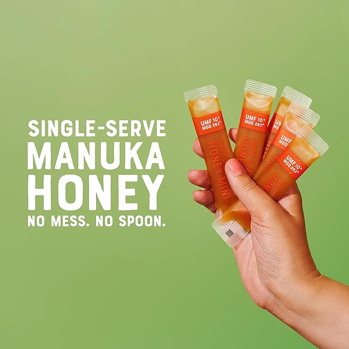 Nate's Manuka Honey Minis - 10 count Single-serve, Pure Manuka Honey - MGO 263+ | UMF Certified 10+
