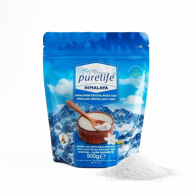 Purelife Himalayan Salt Fine - White Iodized Salt, Kosher Certified | Premium Unrefined Gourmet