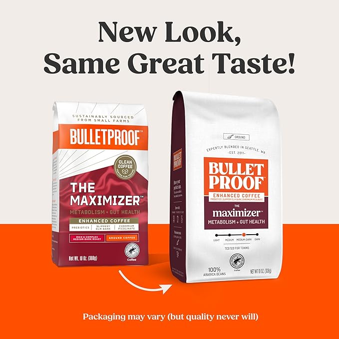 Bulletproof The Maximizer Ground Coffee, 10 Ounces, Clean Coffee with Prebiotics, Metabolism and