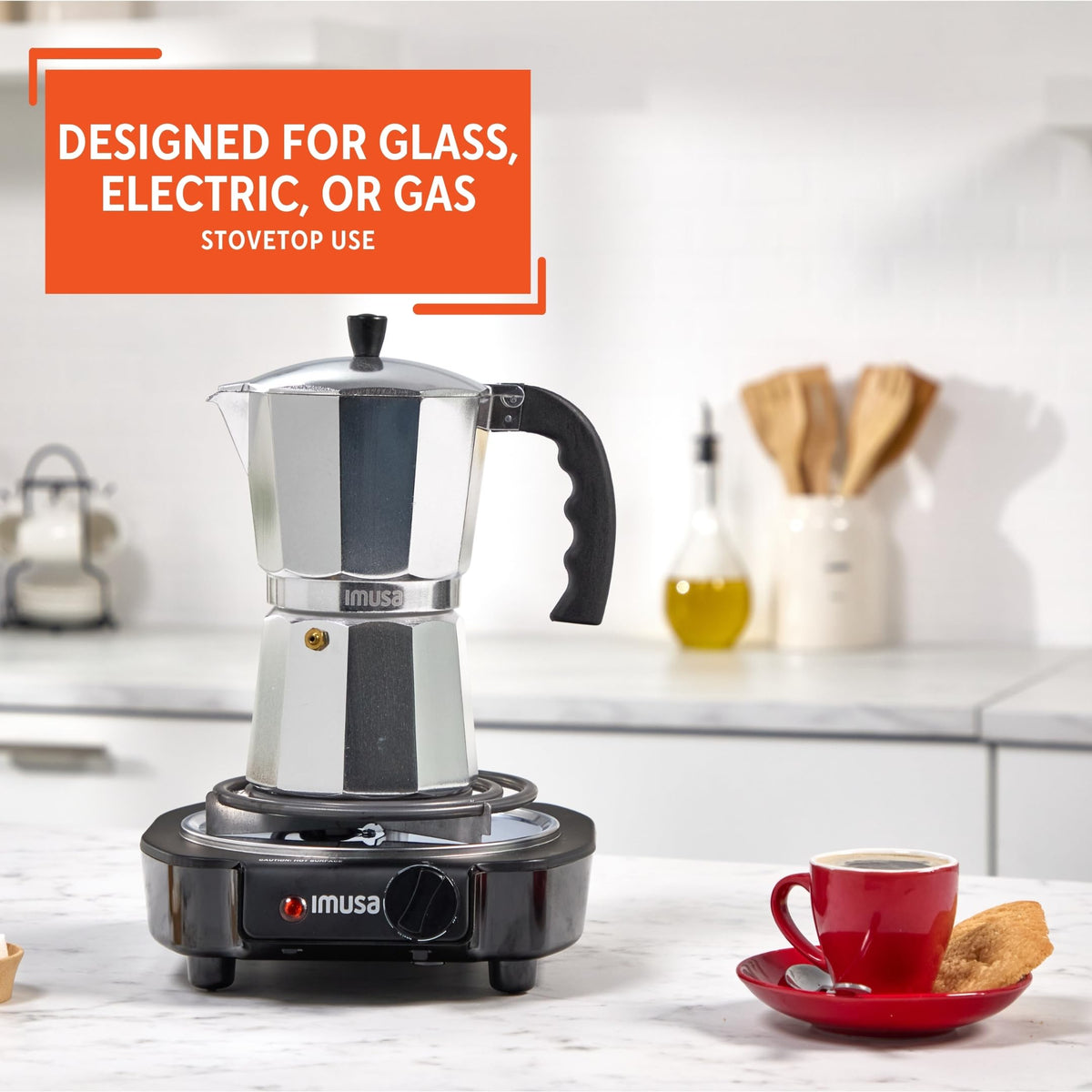 IMUSA 9 Cup Cast Aluminum Stovetop Coffee Maker with Cool-touch Handle
