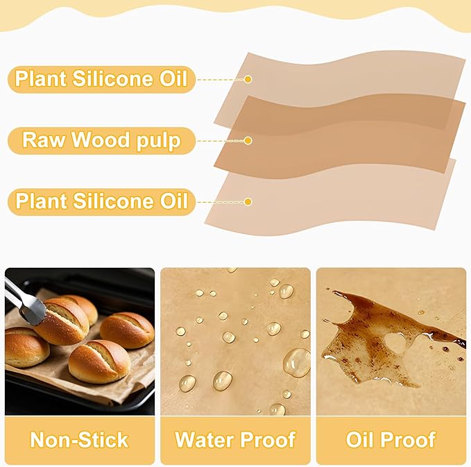 Sunhoo 100 PCS 12 x16" Parchment Paper Sheets for Baking Wrapping Paper Unbleached Air Fryer Oven