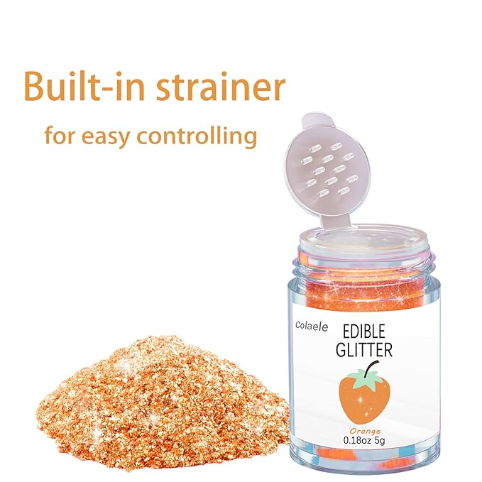 Orange Edible Glitter Glimmer Powder for Cakes Drinks - Colaele 5 grams Food Grade Luster Dust