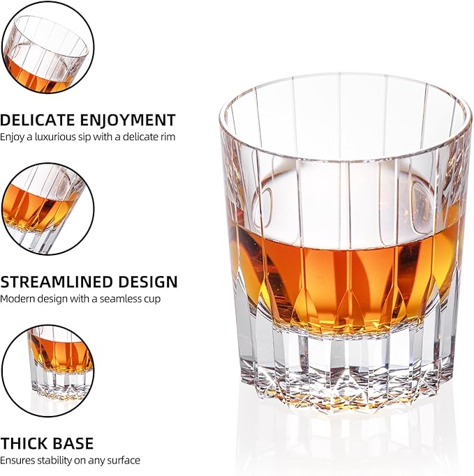 KAMMAK Crystal Whiskey Glasses Set of 2, Handcrafted 7.1oz Old Fashioned Glasses Stemless, Luxury