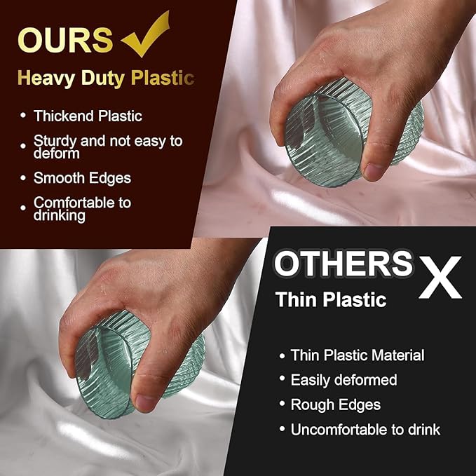 40 Pack Plastic Ribbed Wine Glasses, 14Oz Origami Disposable Wine Glasses Unbreakable Clear Plastic