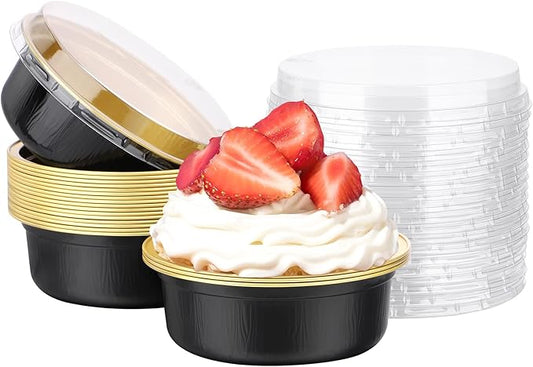 Beasea Disposable Ramekins with Lids, 20 Pack 8.8oz 260ml 4 Inch Disposable Round Aluminum Foil