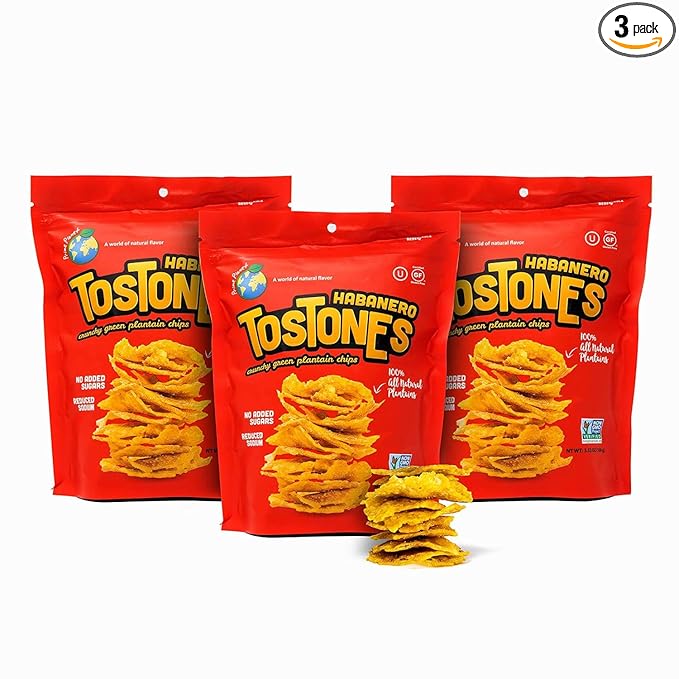 TOSTONES, Green Plantains, Re-Sealable Bag, Crunchy chips, Plantains, Palm Oil and Salt, 3.53 Oz