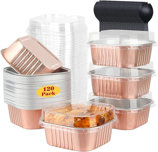 LNYZQUS 120pack/10oz Mini Cake Tins with Lids, 4?�x4??Mini Foil Pans Disposable Brownie Baking