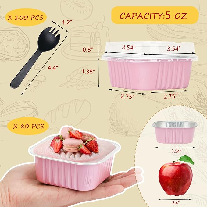 5oz/80pack Mini Cake Tins Cupcake Pan with Lids,LNYZQUS Aluminum Foil Baking Cups,Disposable
