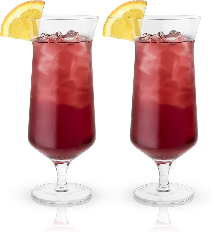 Viski Raye Hurricane Glasses, Perfect for Pina Coladas, Tropical Cocktail Glass, Crystal Glasses