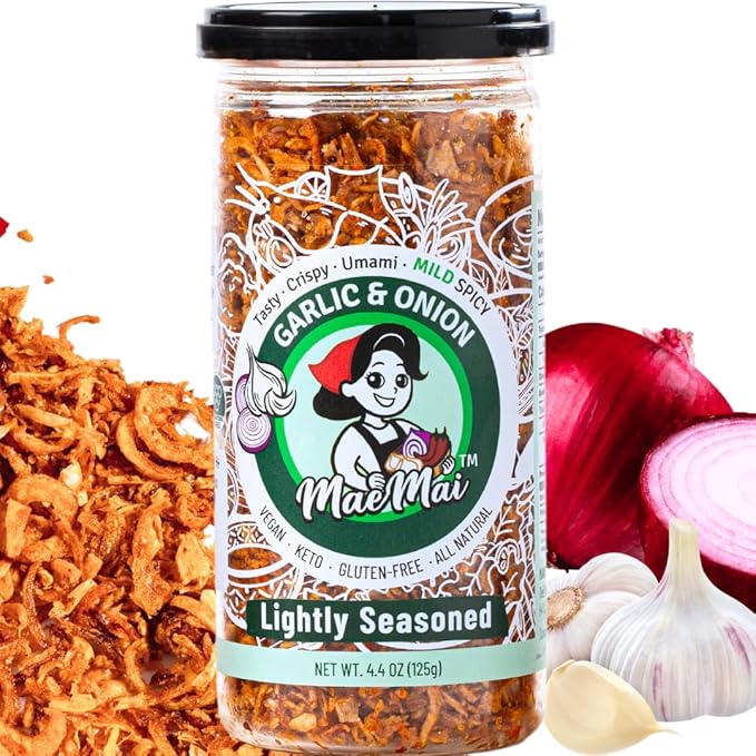 MaeMai MILD Spice - Crispy Onions & Garlic Flakes - Keto, Healthy Seasoning, Salad Toppings, Fried