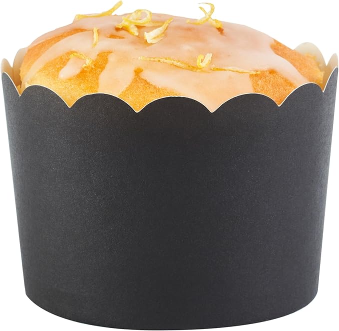 Panificio 10 Ounce Cupcake Wrappers, 200 Scalloped Baking Cups - Oven-Ready, Greaseproof, Black