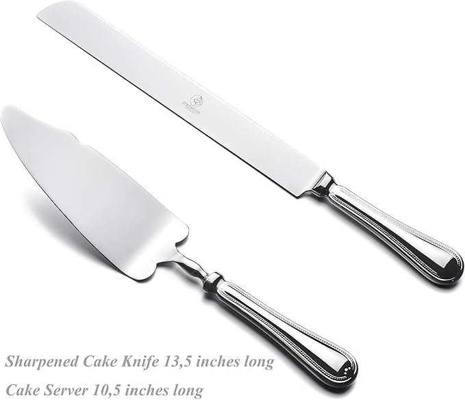 2 Piece Wedding Cake Server Set,18/10 Stainless Steel Dessert Set Pie Server Cake Cutter Knife for