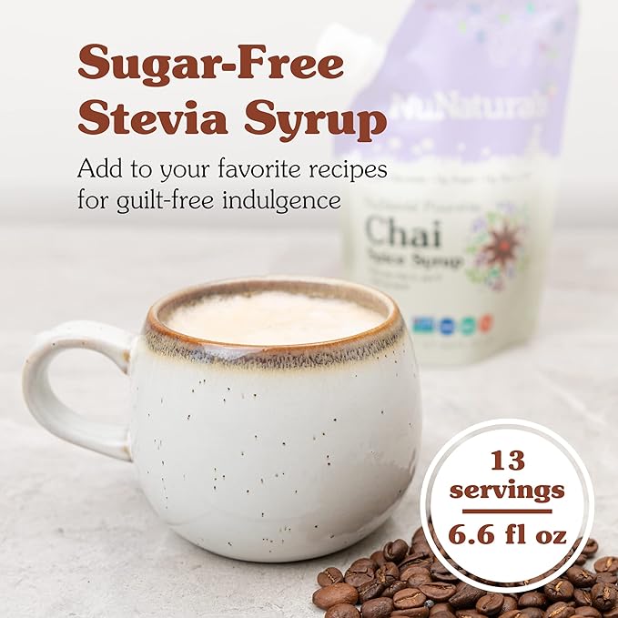 NuNaturals Stevia Syrup, Sugar-Free Sweetener, Plant-Based Sugar Substitute, Zero Calorie, Chai