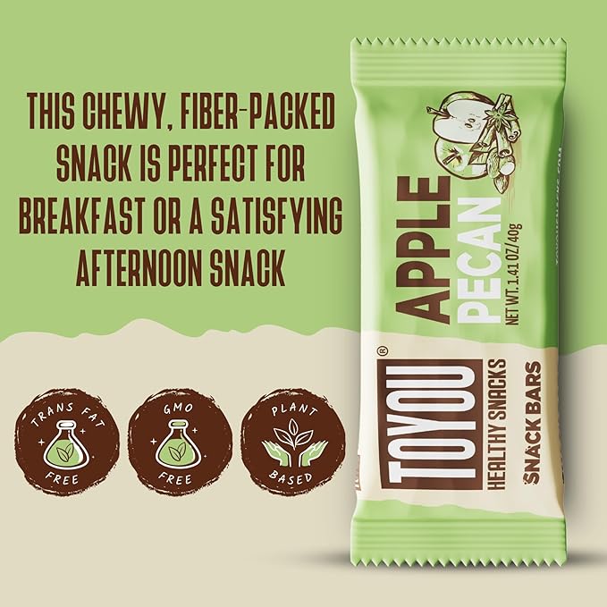 ToYou Chewy Fruit and Nut Bars - Healthy Protein Snacks | Apple Pecan - 1.41 Ounce (Pack of 12) |
