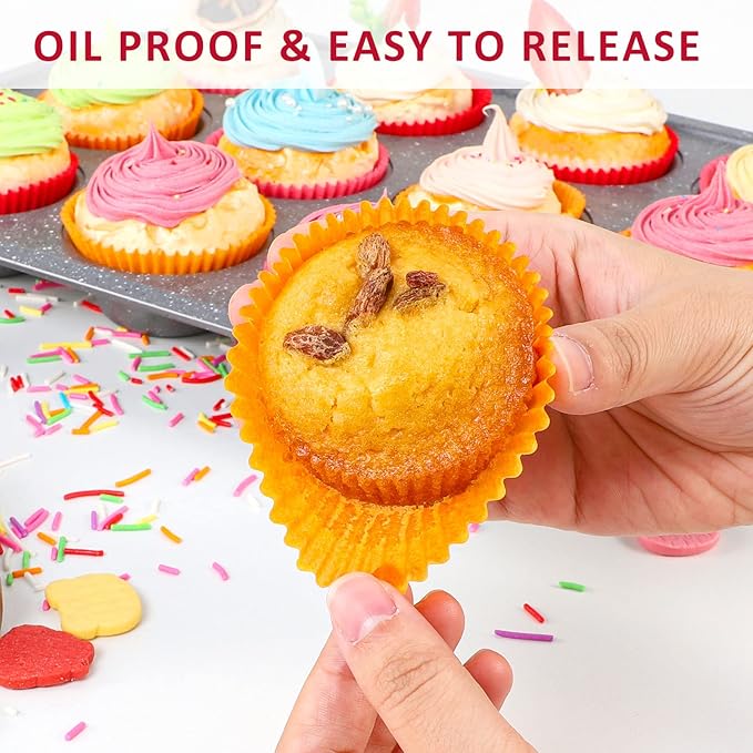 Caperci Standard Orange Cupcake Muffin Liners 500-Count, No Smell, Food Grade & Grease-Proof Paper