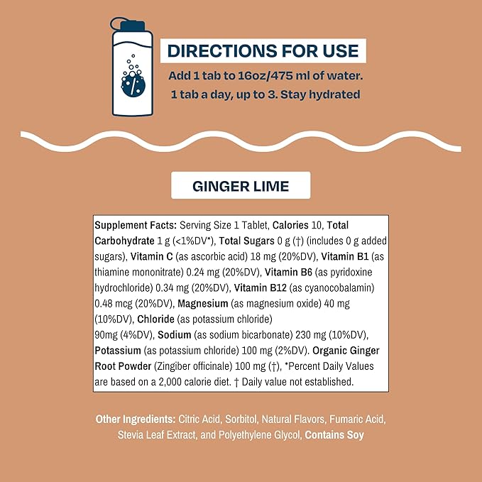 Drinklits Ginger Lime Electrolyte Tablets for Hydration | Great Taste - 0g Sugar - Essential