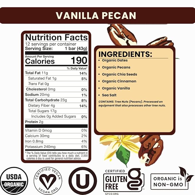 Bearded Brothers Organic Vegan Protein Energy Bars - Gluten Free, Paleo, Fiber, Whole 30 | Non GMO