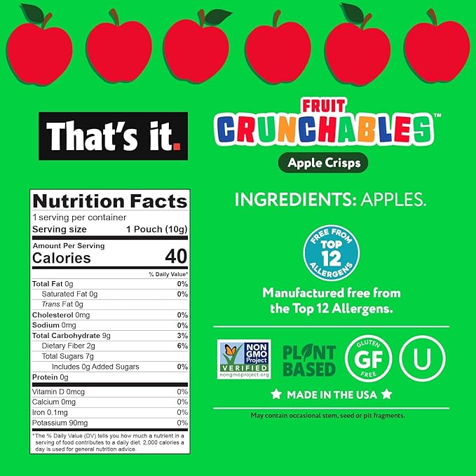 That's it. Fruit Crunchables (15 Pack) Apple Crisps healthy snacks for kids, Plant-Based, Non-GMO