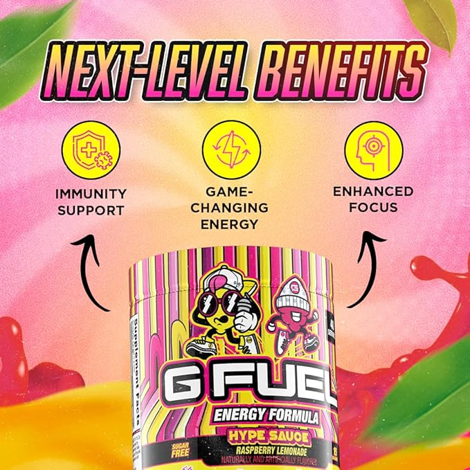 G Fuel Hype Sauce Energy Drink Powder, Pre Workout Caffeine Mix for Gaming, Sugar Free Focus Amino
