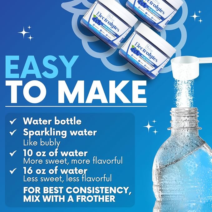 Zero Sugar - Blue Raspberry Electrolytes Powder - Refreshing Hydration - Caffeine Free Energy - All