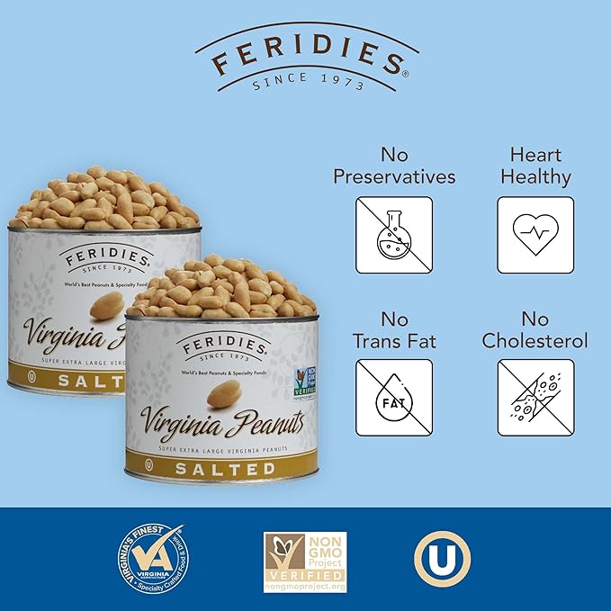 FERIDIES Top Grade Salted Extra Large Virginia Peanuts, the Peanut for Healthy Snack 2.5 Pound