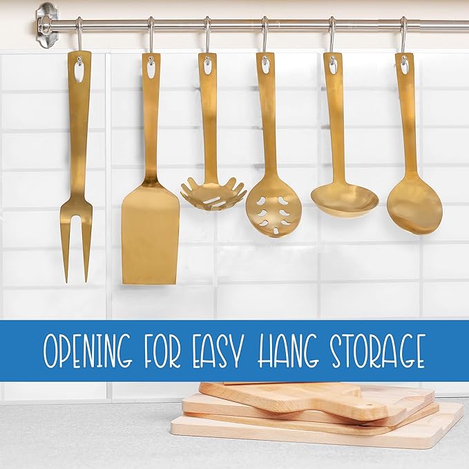 Darware Complete Serving Spoon & Utensil Set (6-Piece Set, Gold); w/Pasta Server, Fork, Spoon
